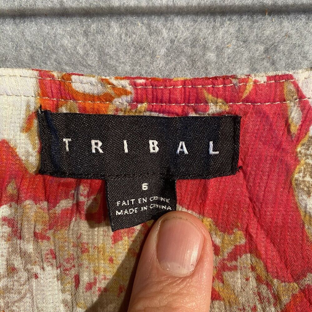Tribal Crinkled Lined Skirt Size 6 Guava Coral Orange Cream Tropical Above Knee - Picture 2 of 9